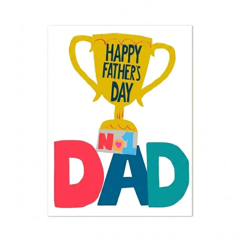 PaperSalad - Happy Father's Day Dad Trophy Blank Greeting Card - Multicolor