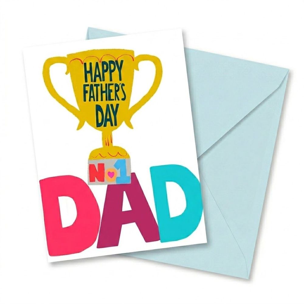 PaperSalad - Happy Father's Day Dad Trophy Blank Greeting Card - Multicolor