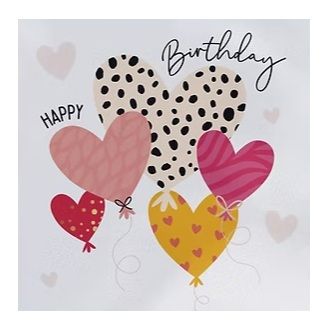 Heyyy - Happy Birthday Heart Balloons Blank Greeting Card