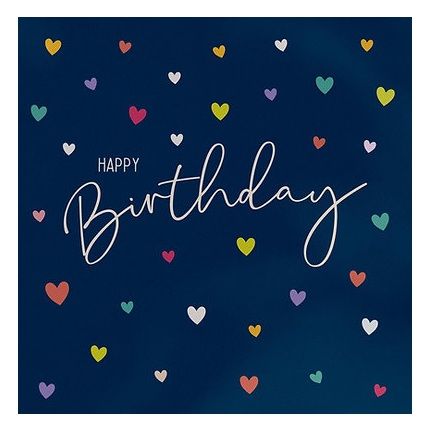 Heyyy - Happy Birthday Coloured Hearts Blank Greeting Card