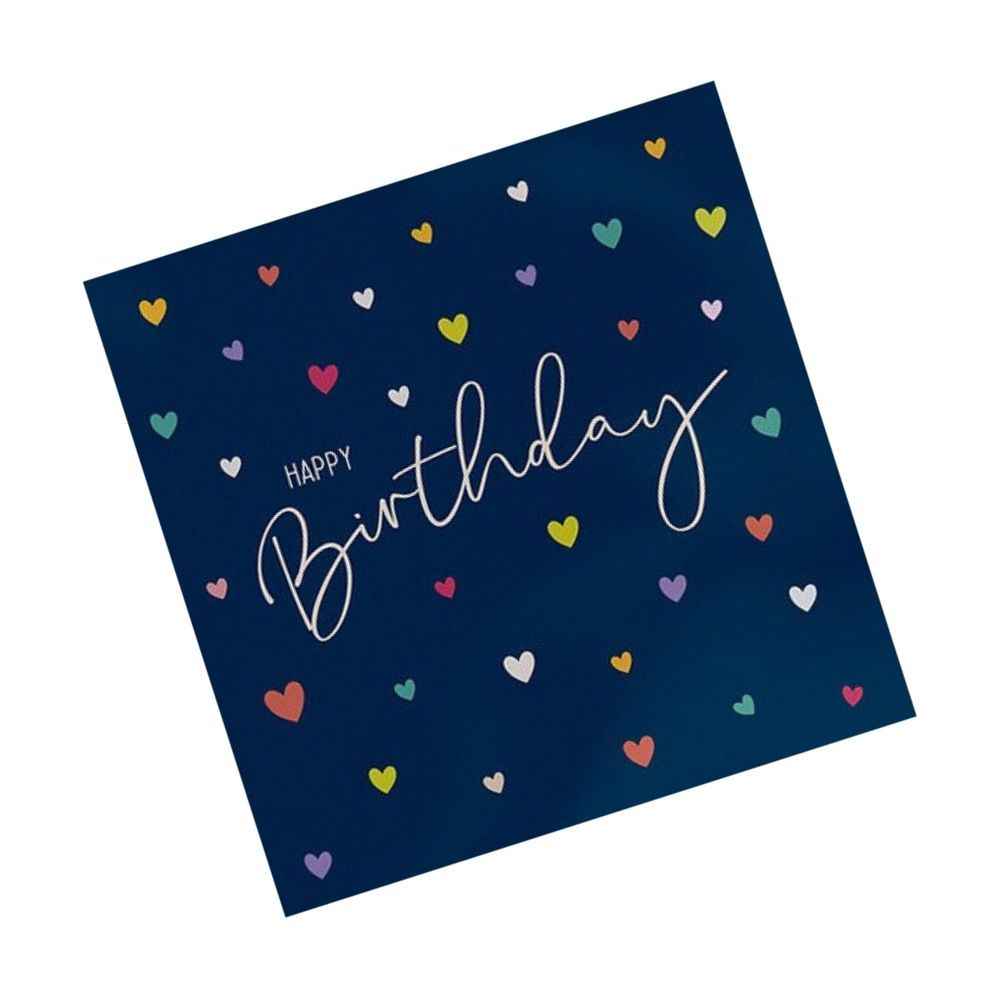 Heyyy - Happy Birthday Coloured Hearts Blank Greeting Card