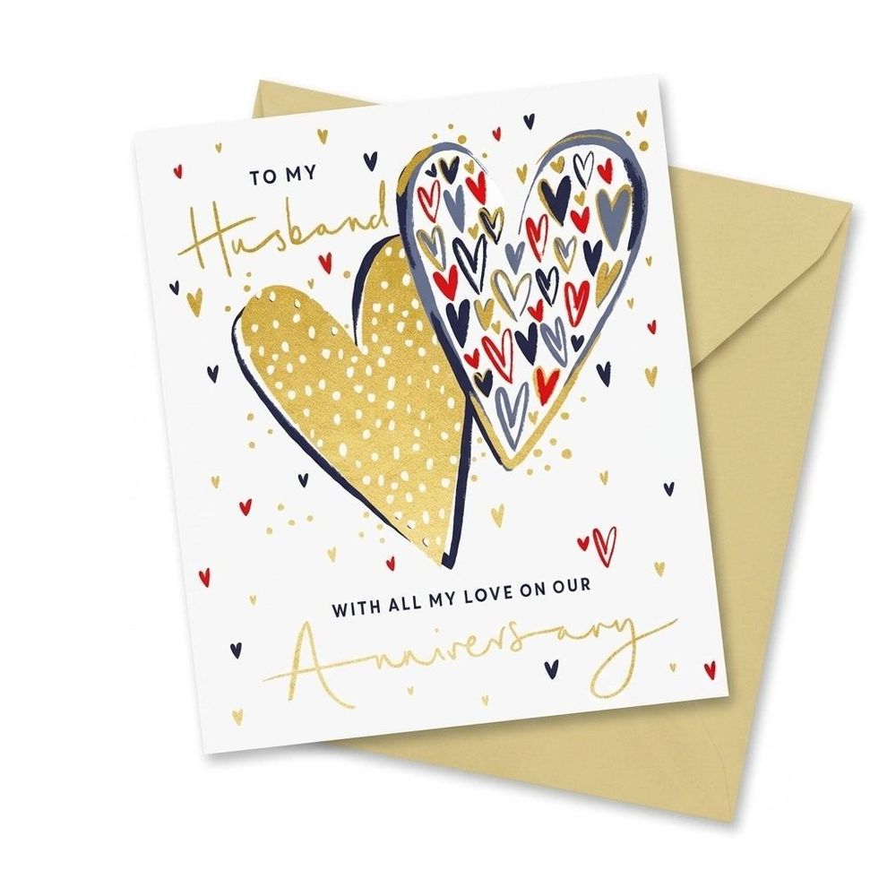 Ling Design - To My Husband Anniversary Hearts Greeting Card - White