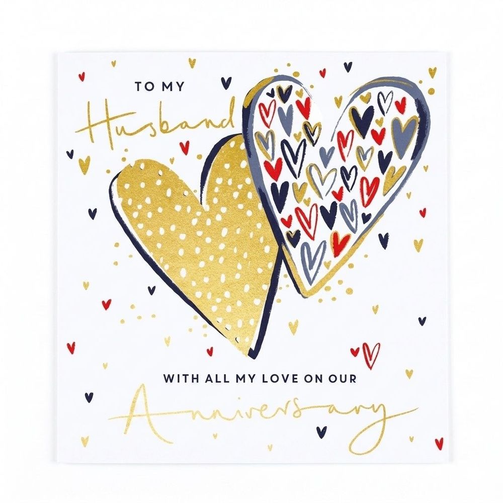 Ling Design - To My Husband Anniversary Hearts Greeting Card - White