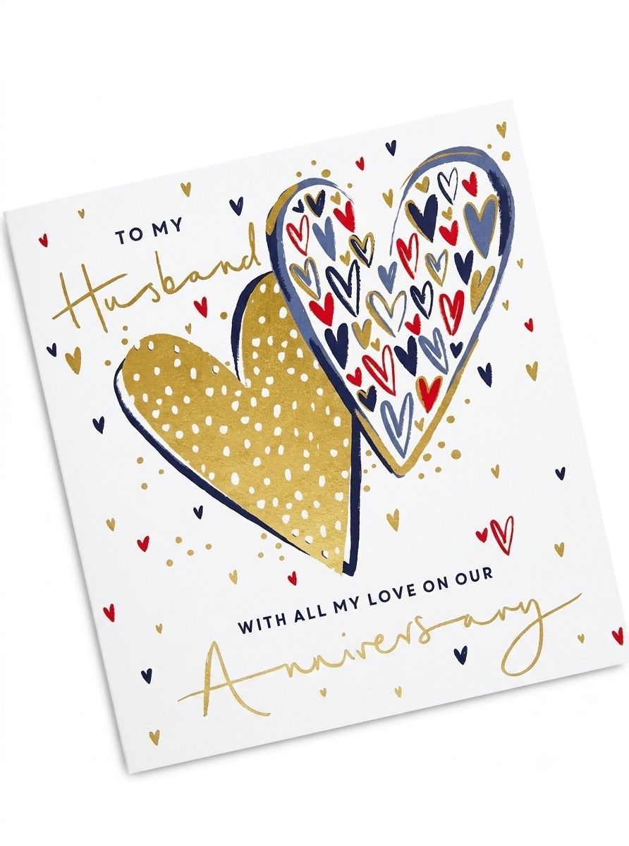 Ling Design - To My Husband Anniversary Hearts Greeting Card - White
