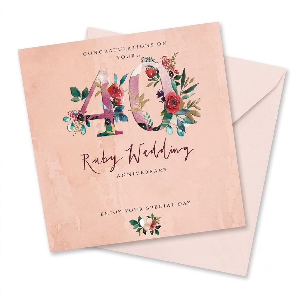 Ling Design - On Your 40th Ruby Wedding Anniversary Greeting Card - Pink