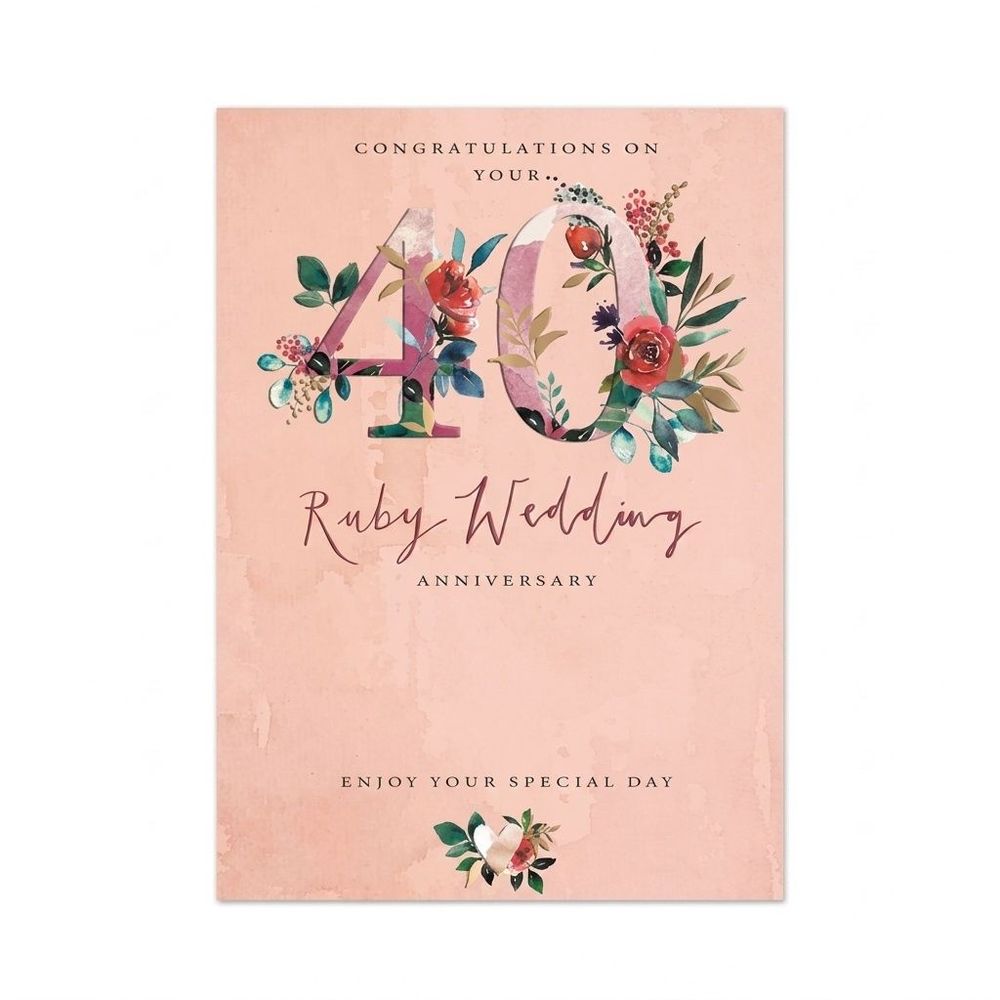 Ling Design - On Your 40th Ruby Wedding Anniversary Greeting Card - Pink