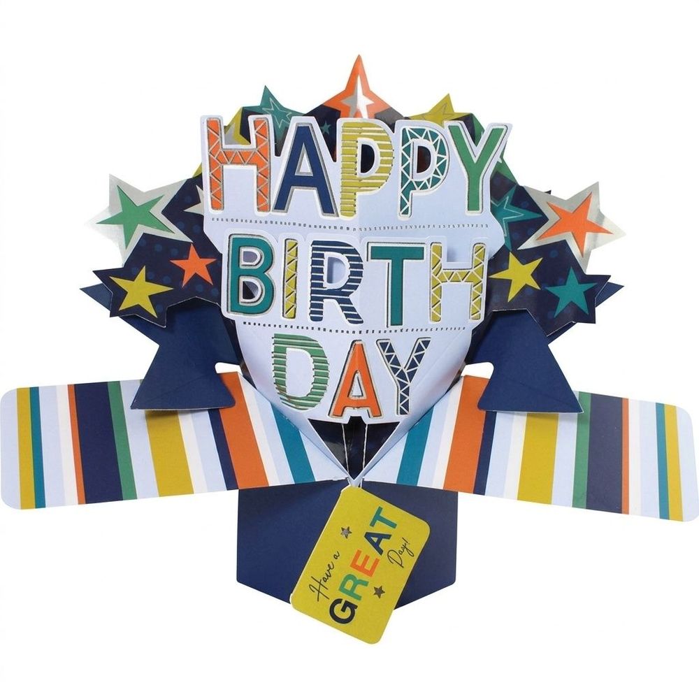 Second Nature - 3D Pop-Up Stars Happy Birthday Greeting Card - Multicolor
