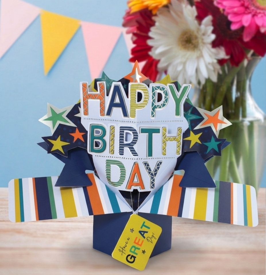 Second Nature - 3D Pop-Up Stars Happy Birthday Greeting Card - Multicolor