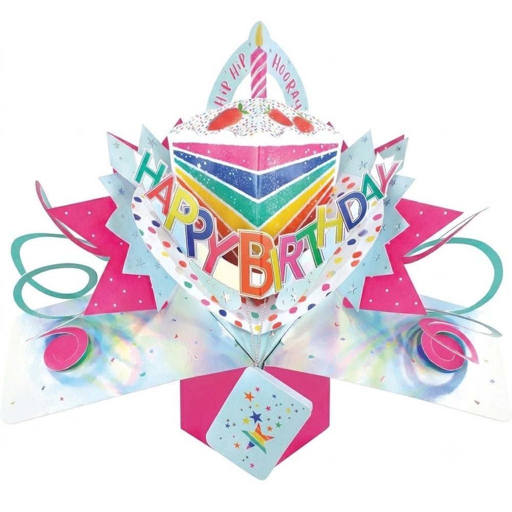 Second Nature - 3D Pop-Up Rainbow Cake Slice Greeting Card - Multicolor