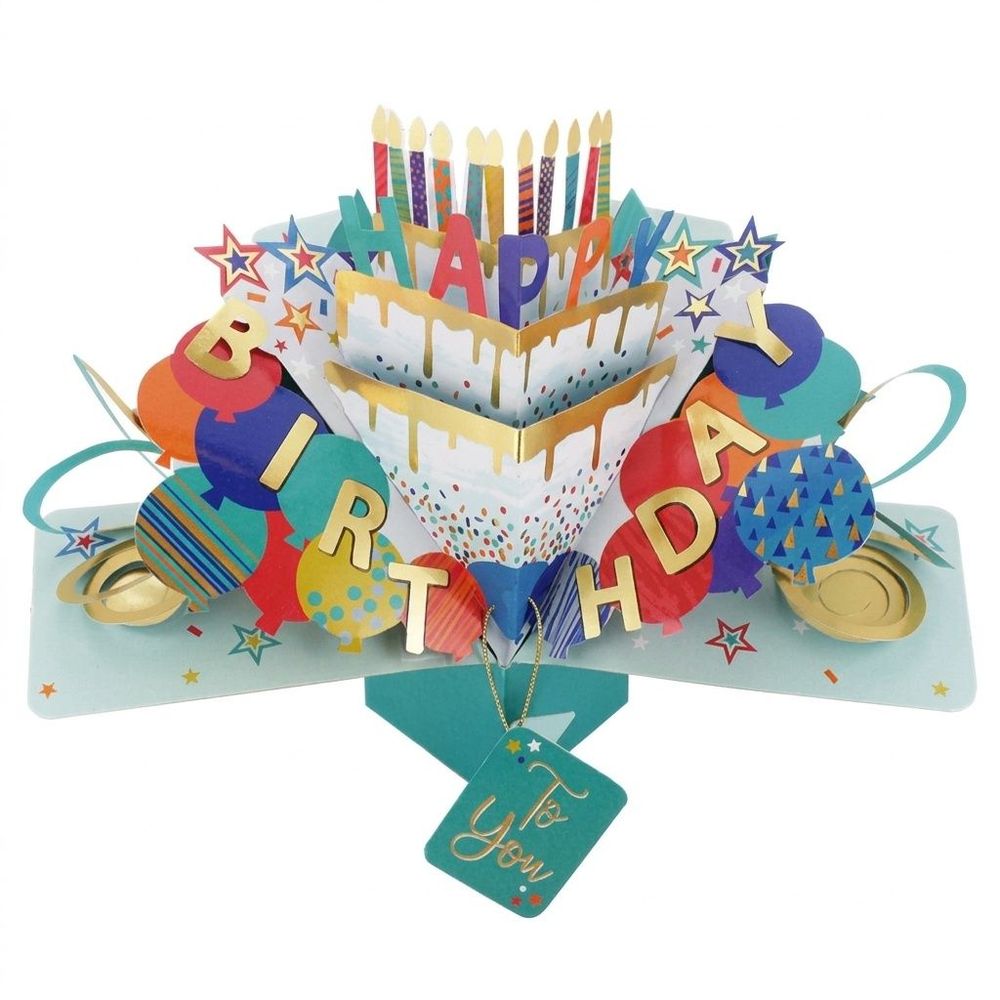 Second Nature - 3D Pop-Up 3 Tiered Birthday Cake Greeting Card - Multicolor