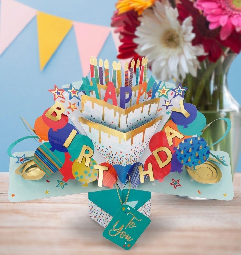 Second Nature - 3D Pop-Up 3 Tiered Birthday Cake Greeting Card - Multicolor