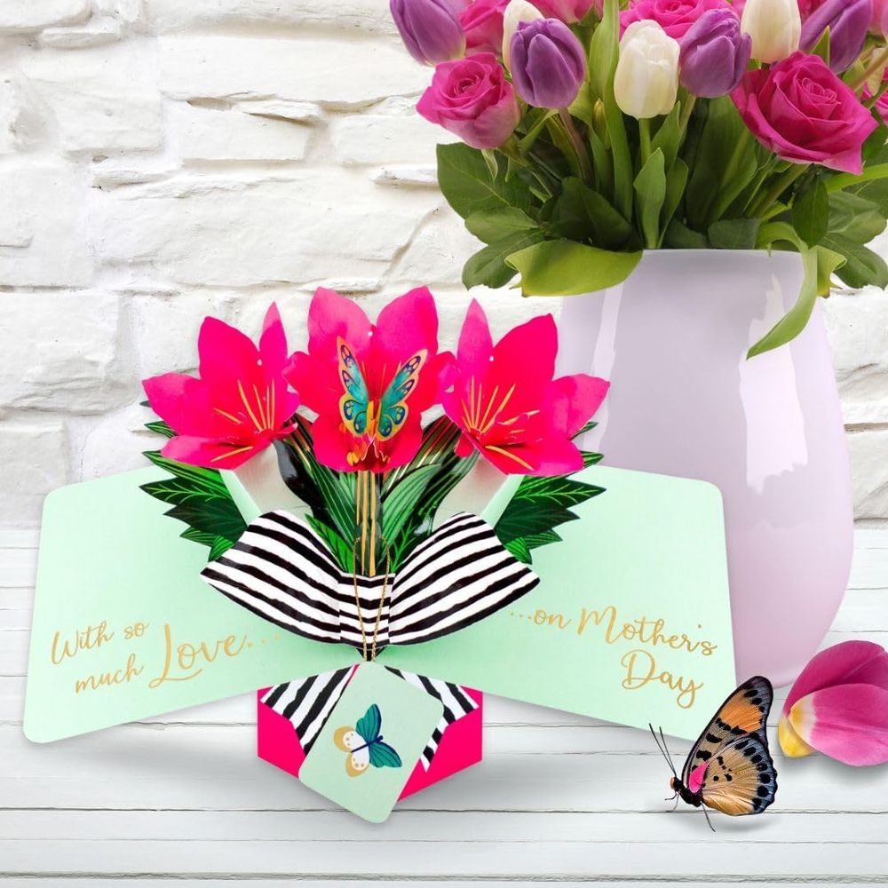 Second Nature - 3D Pop-Up Amaryllis Mother's Day Greeting Card - Multicolor