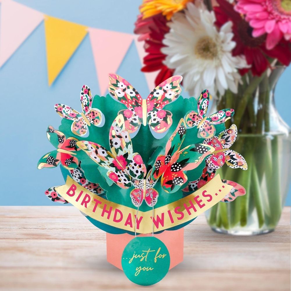 Second Nature - Pop-Up Birthday Greeting Card - 3D Floral Butterfly