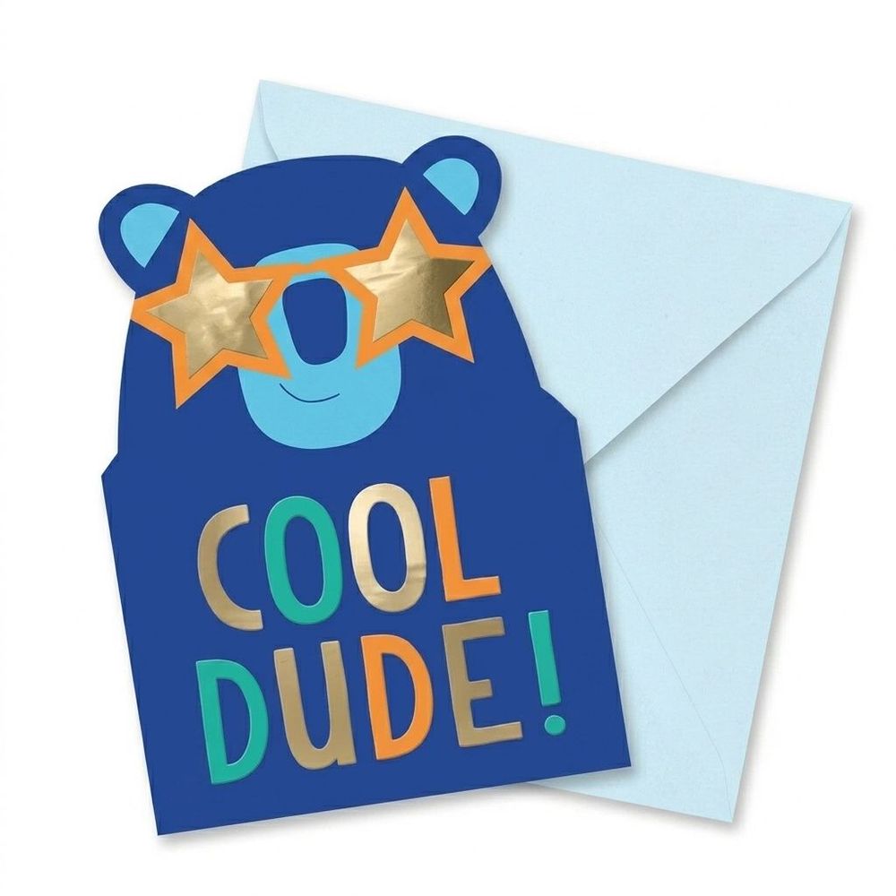 Second Nature - Cool Dude Bear Happy Birthday Greeting Card - Blue