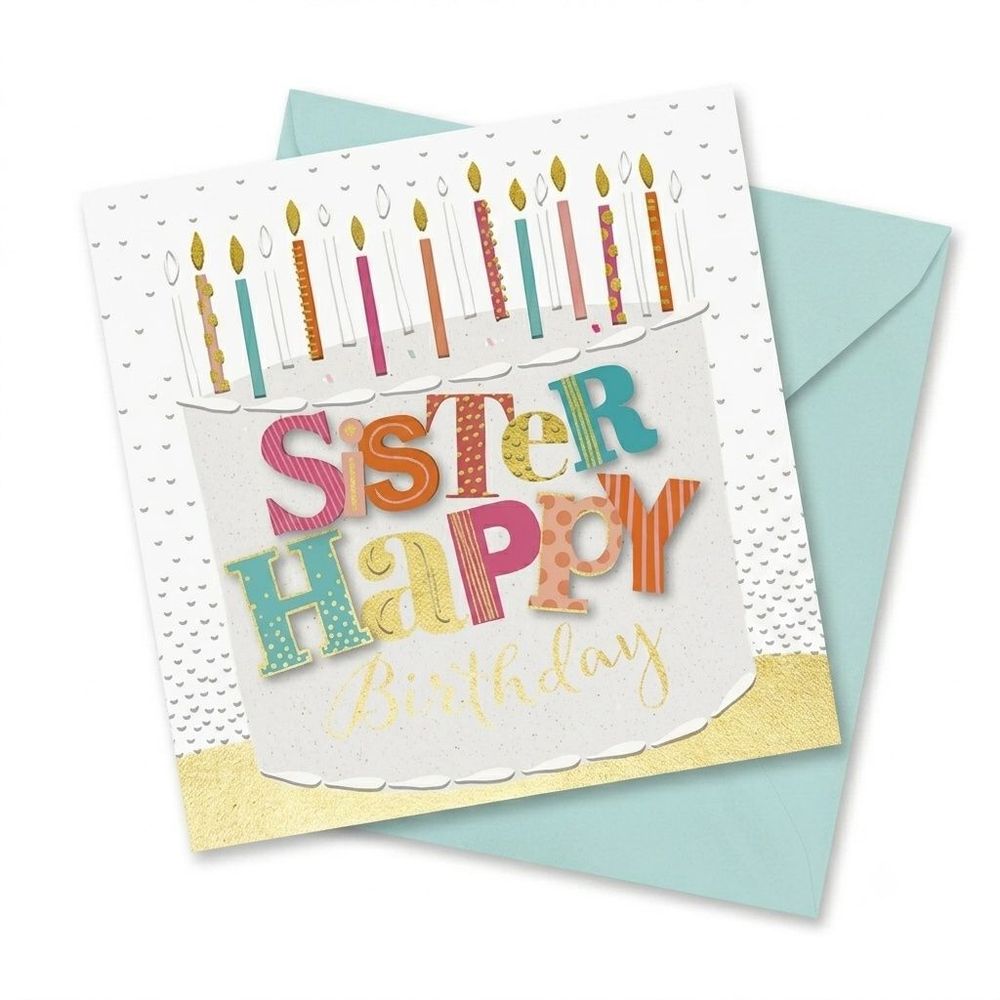 Ling Design - Sister Happy Birthday Lovely Cake Greeting Card - Multicolor