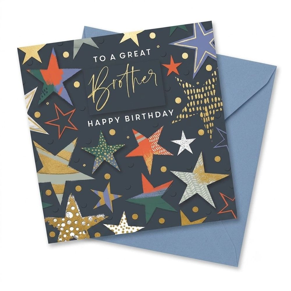 Ling Design - Happy Birthday Brother To A Great Star Greeting Card - Black