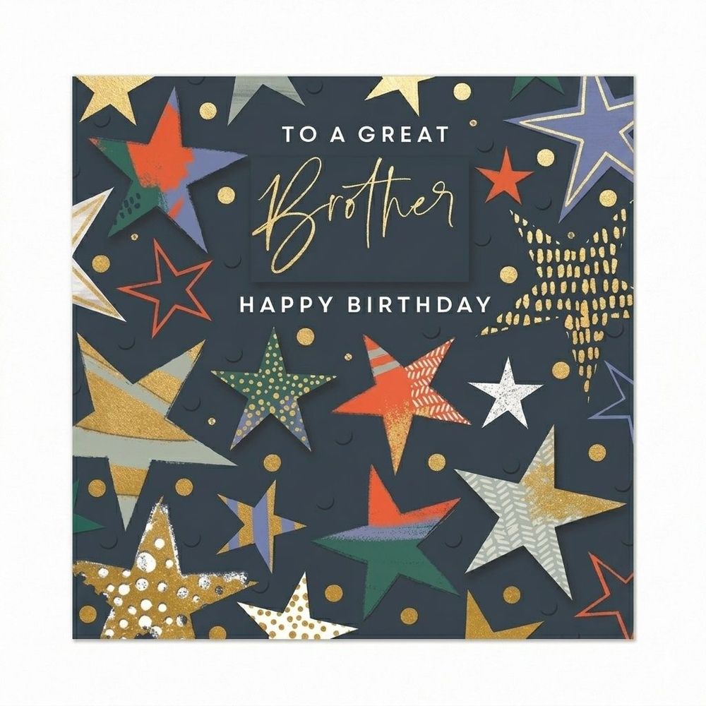 Ling Design - Happy Birthday Brother To A Great Star Greeting Card - Black