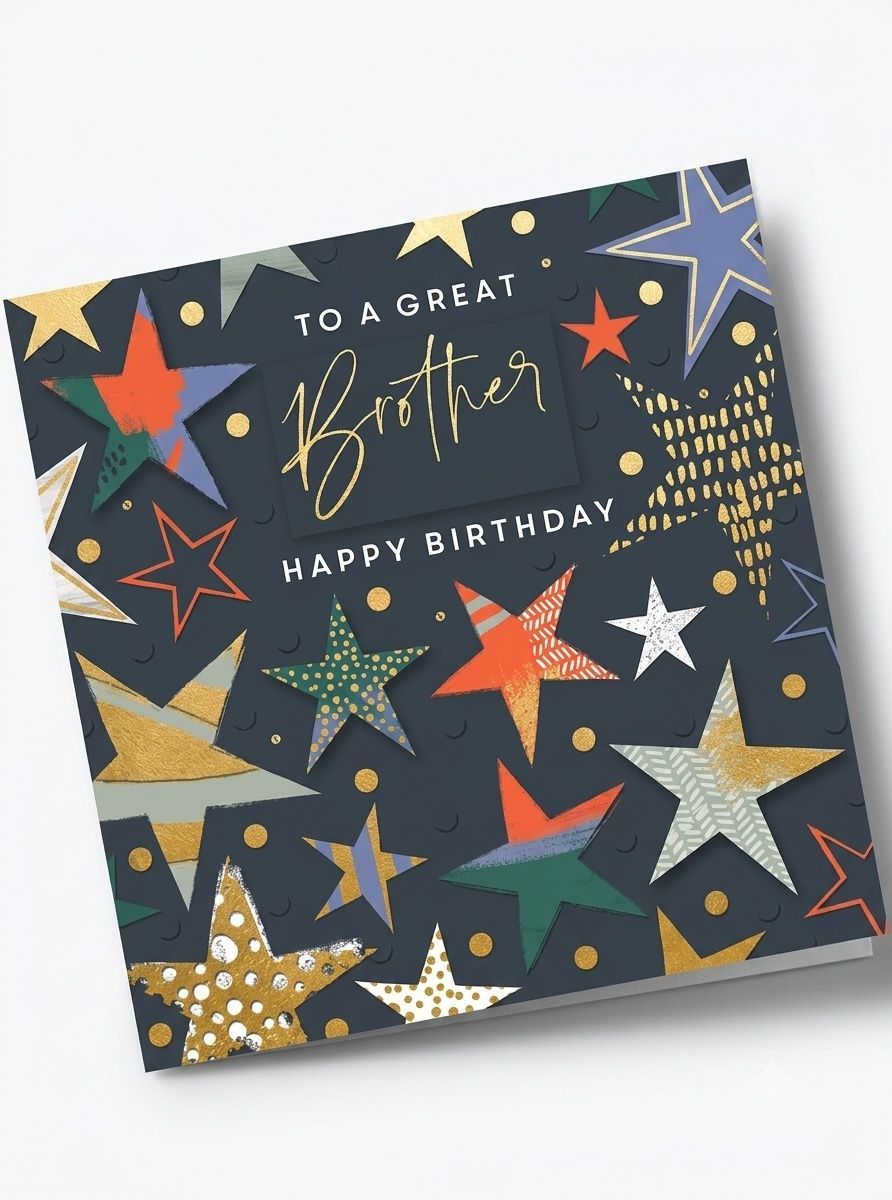 Ling Design - Happy Birthday Brother To A Great Star Greeting Card - Black