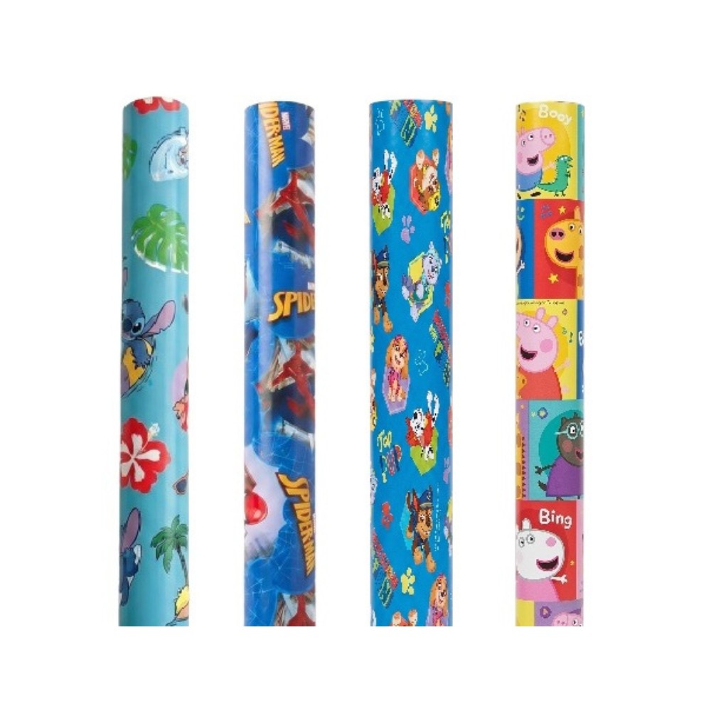 Design Group UK - Gift Wrap Roll Set - Stitch/Spiderman/Paw Patrol/Peppa Pig - 4 Pcs - 2 m