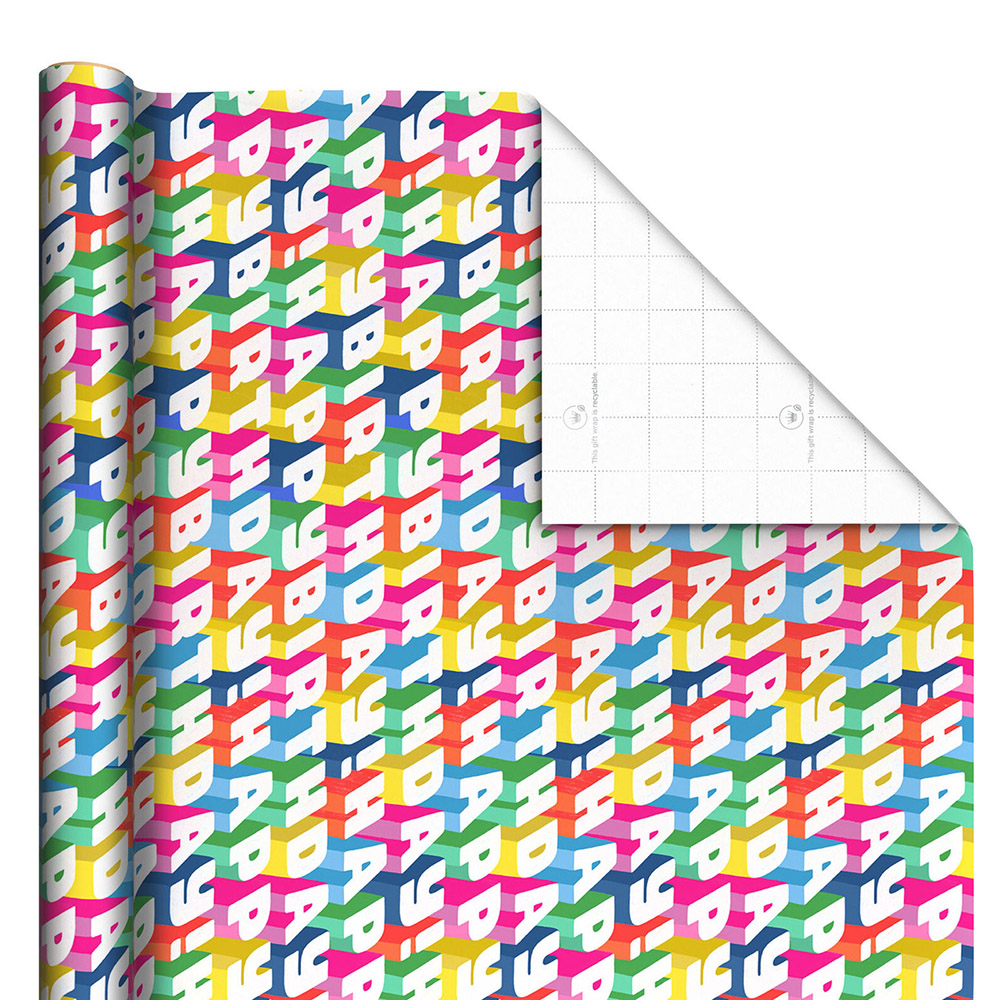 Hallmark - Angled All-Caps Happy Birthday Wrapping Paper - 20 sq. ft.