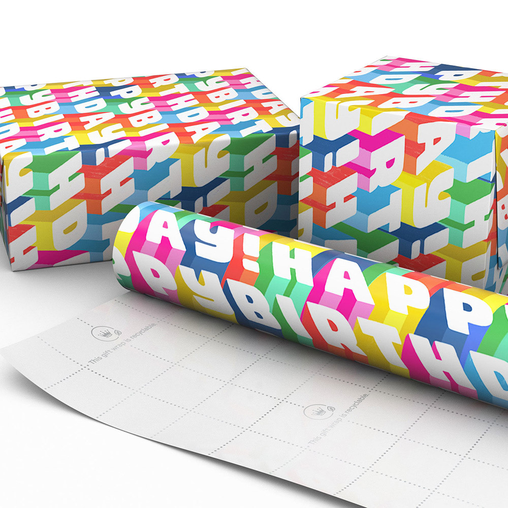 Hallmark - Angled All-Caps Happy Birthday Wrapping Paper - 20 sq. ft.