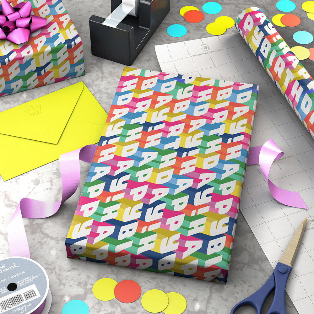 Hallmark - Angled All-Caps Happy Birthday Wrapping Paper - 20 sq. ft.