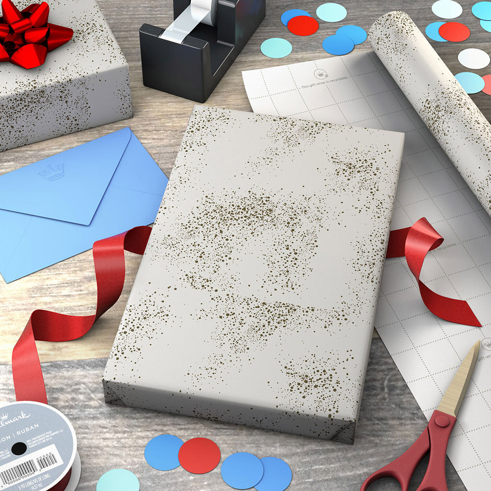 Hallmark - Gold Paint Splatter Wrapping Paper - 20 sq. ft.