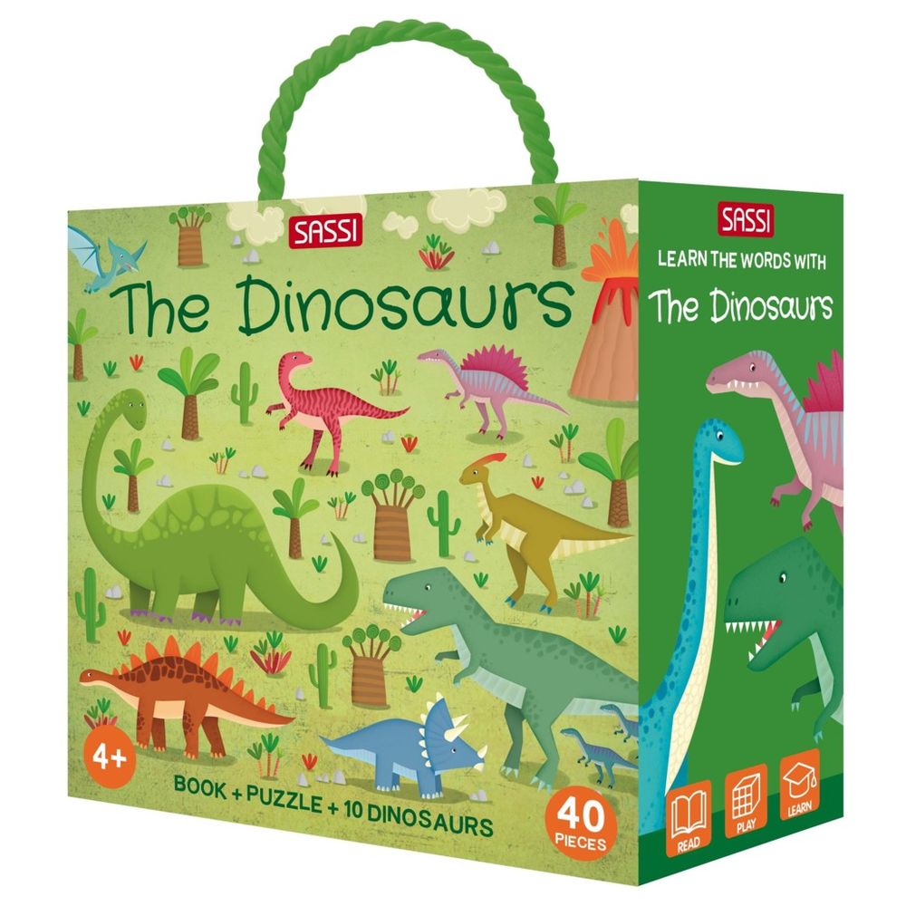 Sassi - Learn The Words With Dinosaurs Book With Puzzle - 40 Pc Set