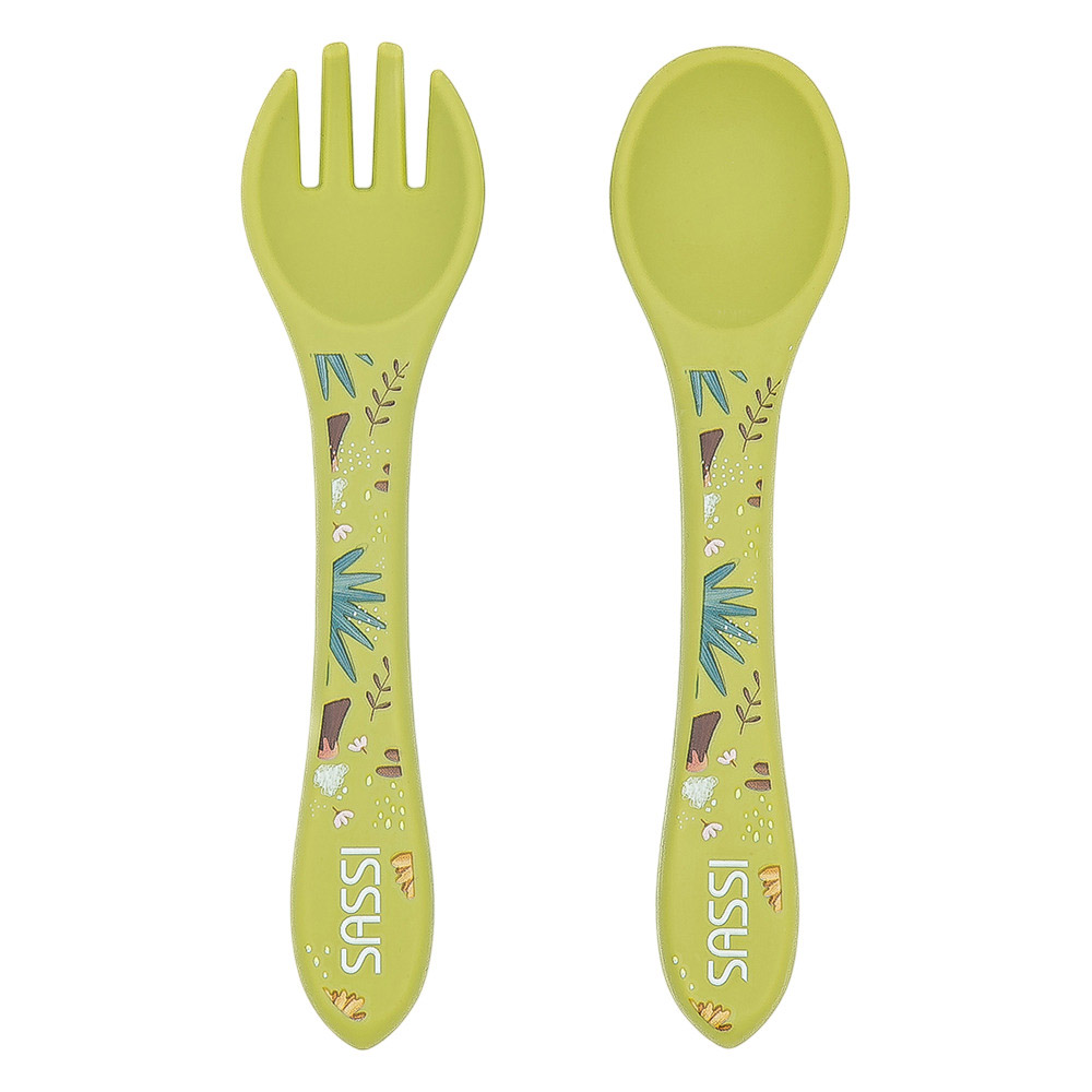 Sassi - Silicone Fork And Spoon - Dinosaur - 2 Pc Set