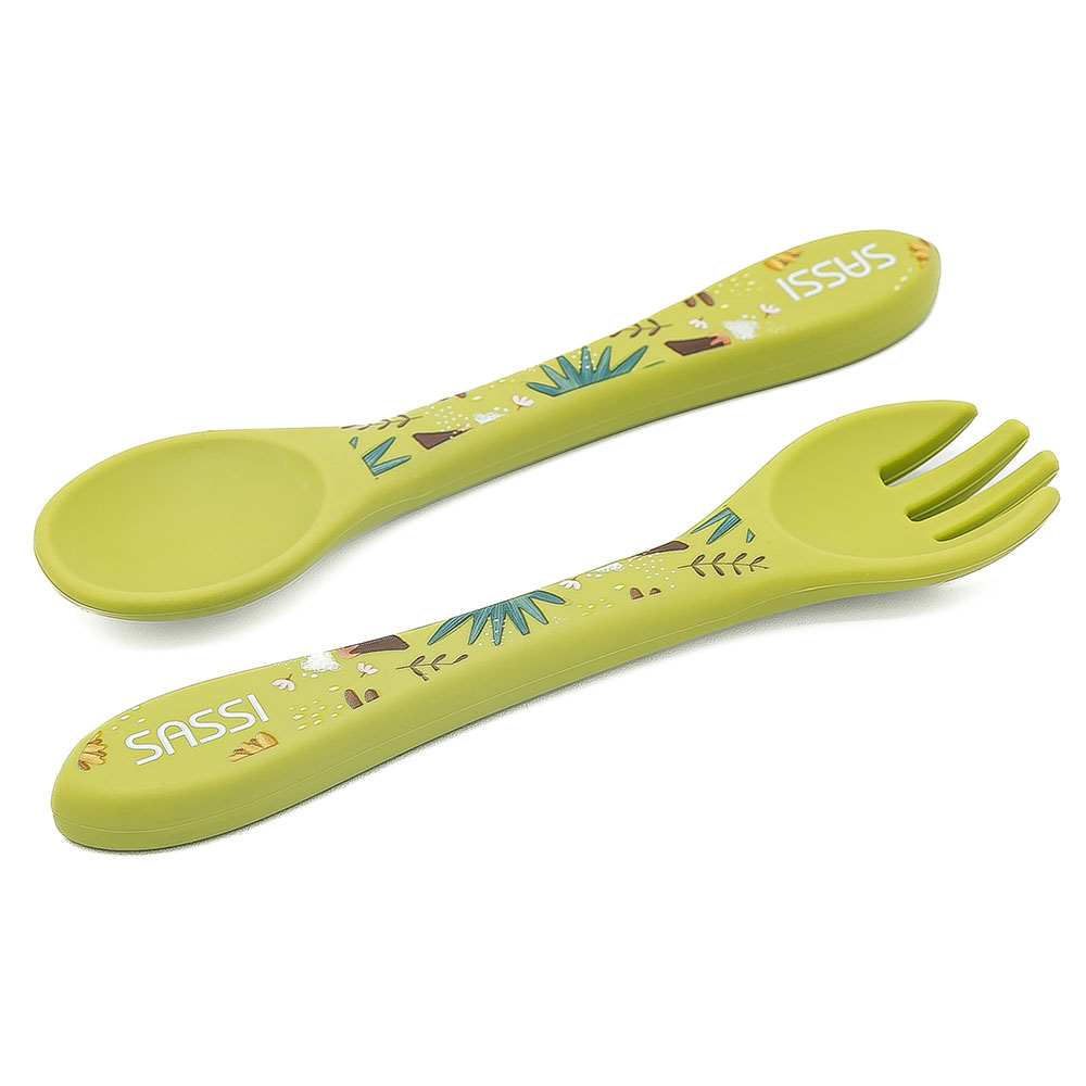 Sassi - Silicone Fork And Spoon - Dinosaur - 2 Pc Set