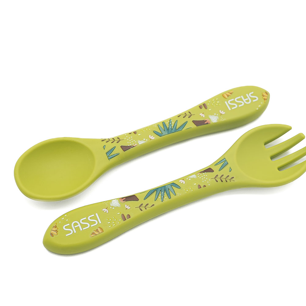 Sassi - Silicone Fork And Spoon - Dinosaur - 2 Pc Set