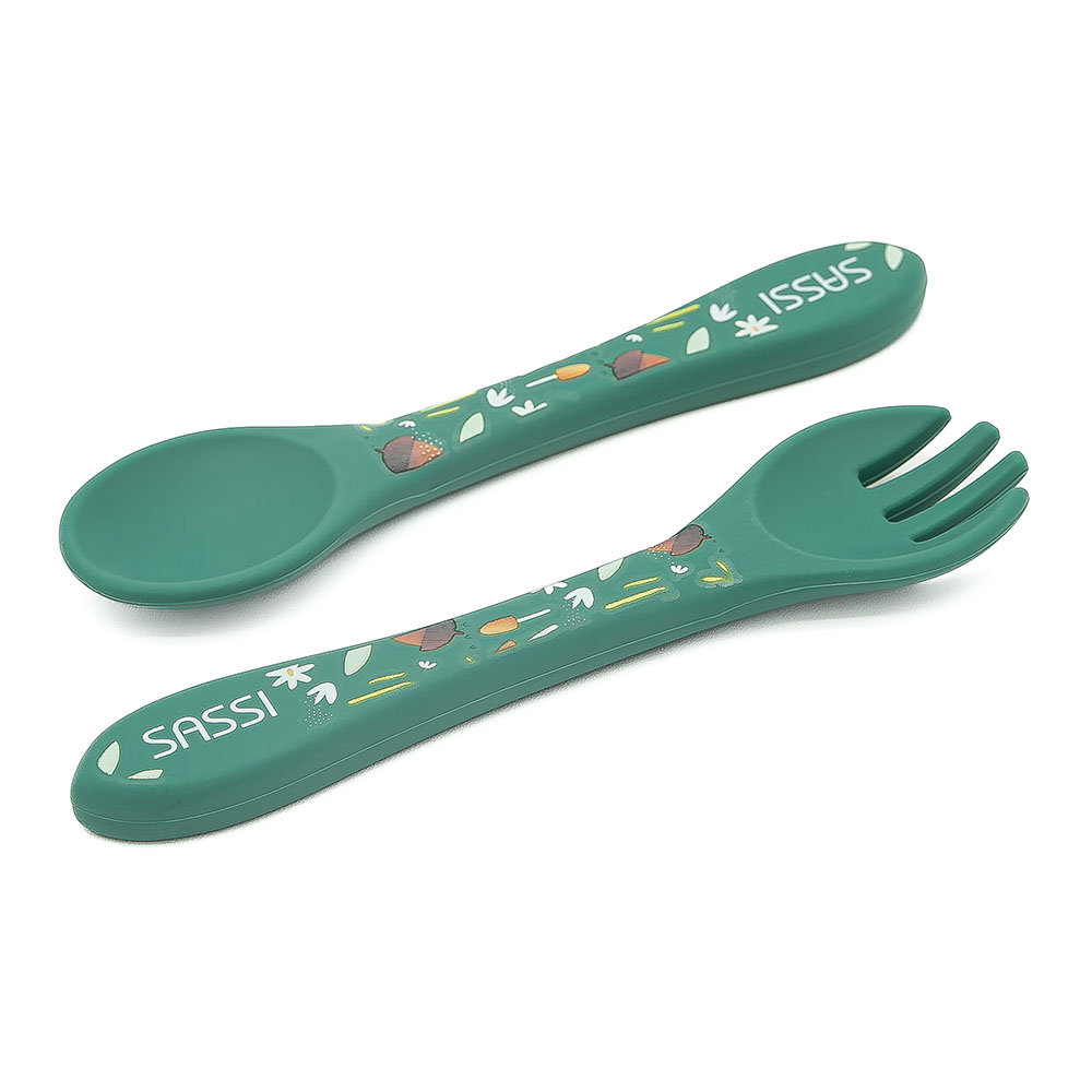 Sassi - Silicone Fork And Spoon - Fox - 2 Pc Set