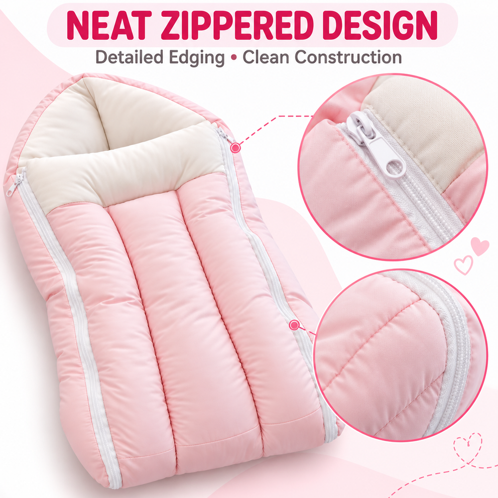 Al Arqam - Padded Baby Sleeping Bag With Side Zippers - Light Pink