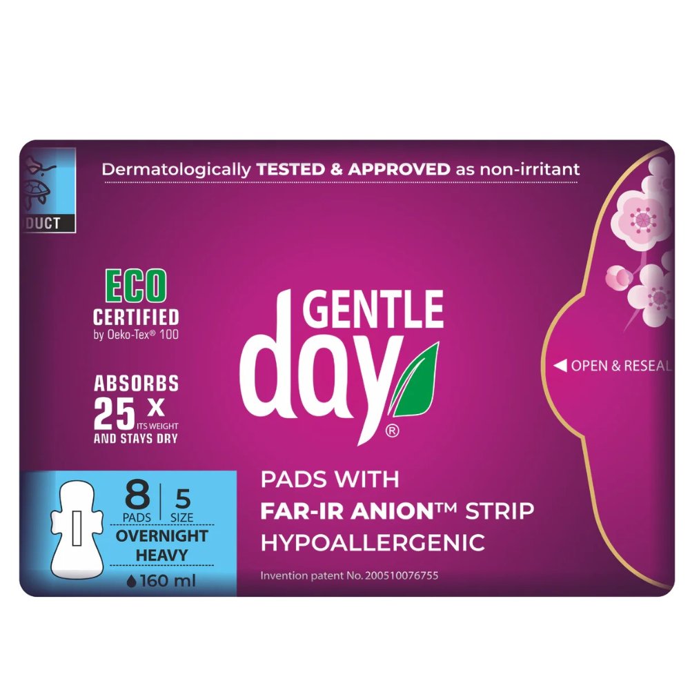 Gentle Day - 100% Organic Maxi Protection Sanitary Pads - Size 5 - Heavy Flow - 8 Pcs