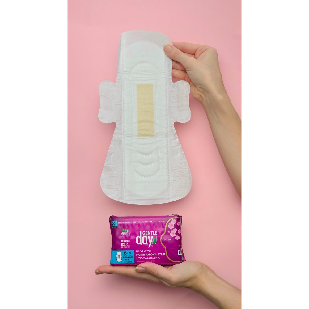 Gentle Day - 100% Organic Maxi Protection Sanitary Pads - Size 5 - Heavy Flow - 8 Pcs