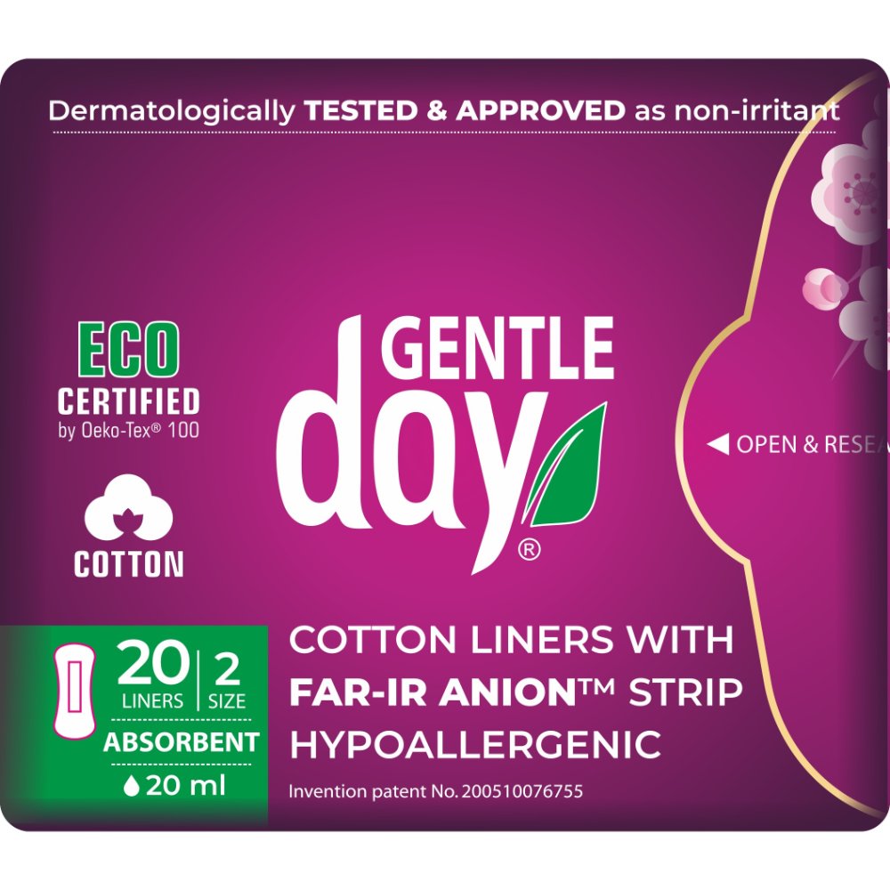 Gentle Day - 100% Organic Cotton Panty Liners - Size 2 - Absorbent - 20 Pcs