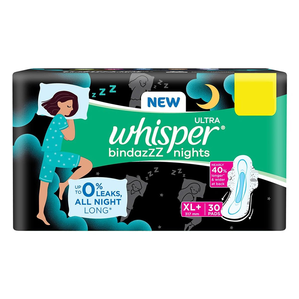 Whisper - Ultra Bindazzz Nights Sanitary Pads - XL+ - 30 Pads