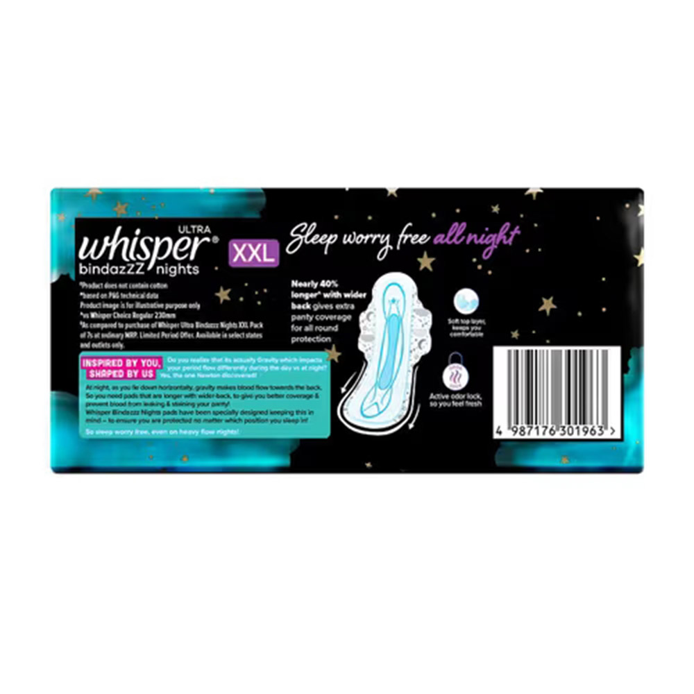 Whisper - Ultra Bindazzz Nights Sanitary Pads - XL+ - 30 Pads