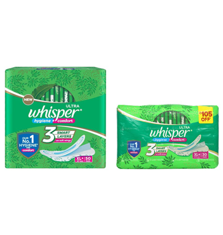 Whisper - Ultra Hygiene+ Comfort Sanitary Pads - XL+