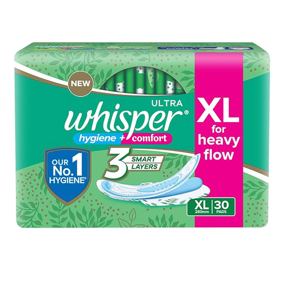 Whisper - Ultra Hygiene+ Comfort Heavy Flow Sanitary Pads - XL - 28 cm - 30 Pads