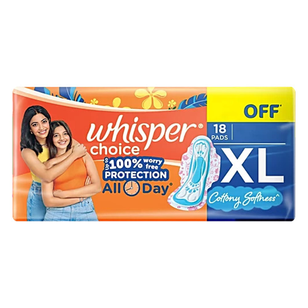 Whisper - Choice All Day Sanitary Pads With Cottony Softness - XL - 18 Pads