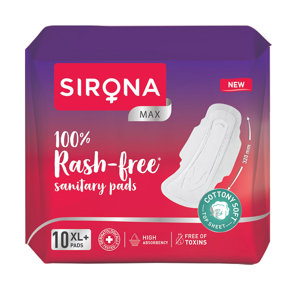 Sirona - 100% Rash-Free Max Sanitary Pads - XL Plus - 10 Pads