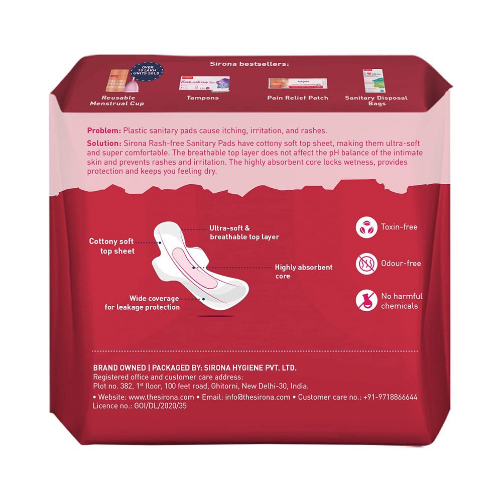 Sirona - 100% Rash-Free Max Sanitary Pads - XL Plus - 10 Pads