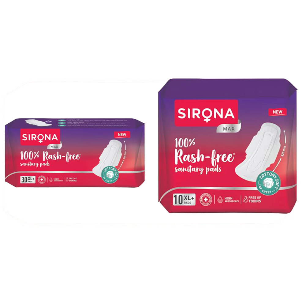 Sirona - 100% Rash-Free Max Sanitary Pads - XL Plus - 32 cm