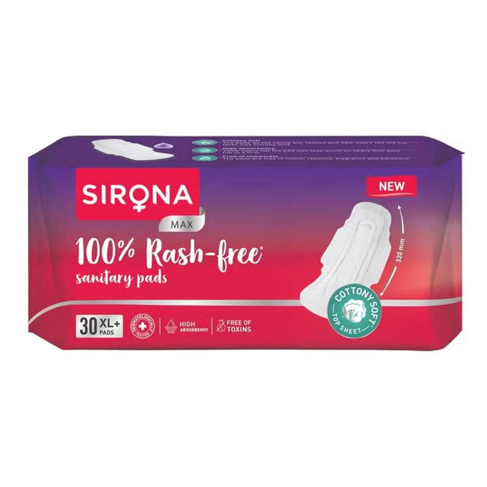 Sirona - 100% Rash-Free Max Sanitary Pads - XL Plus - 32 cm