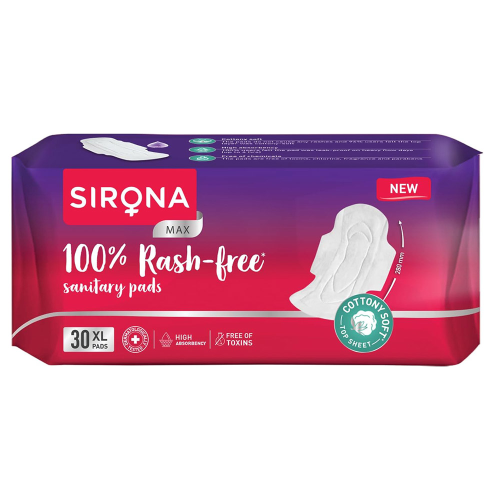 Sirona - 100% Rash-Free Max Sanitary Pads - XL - 28 cm - 30 Pads