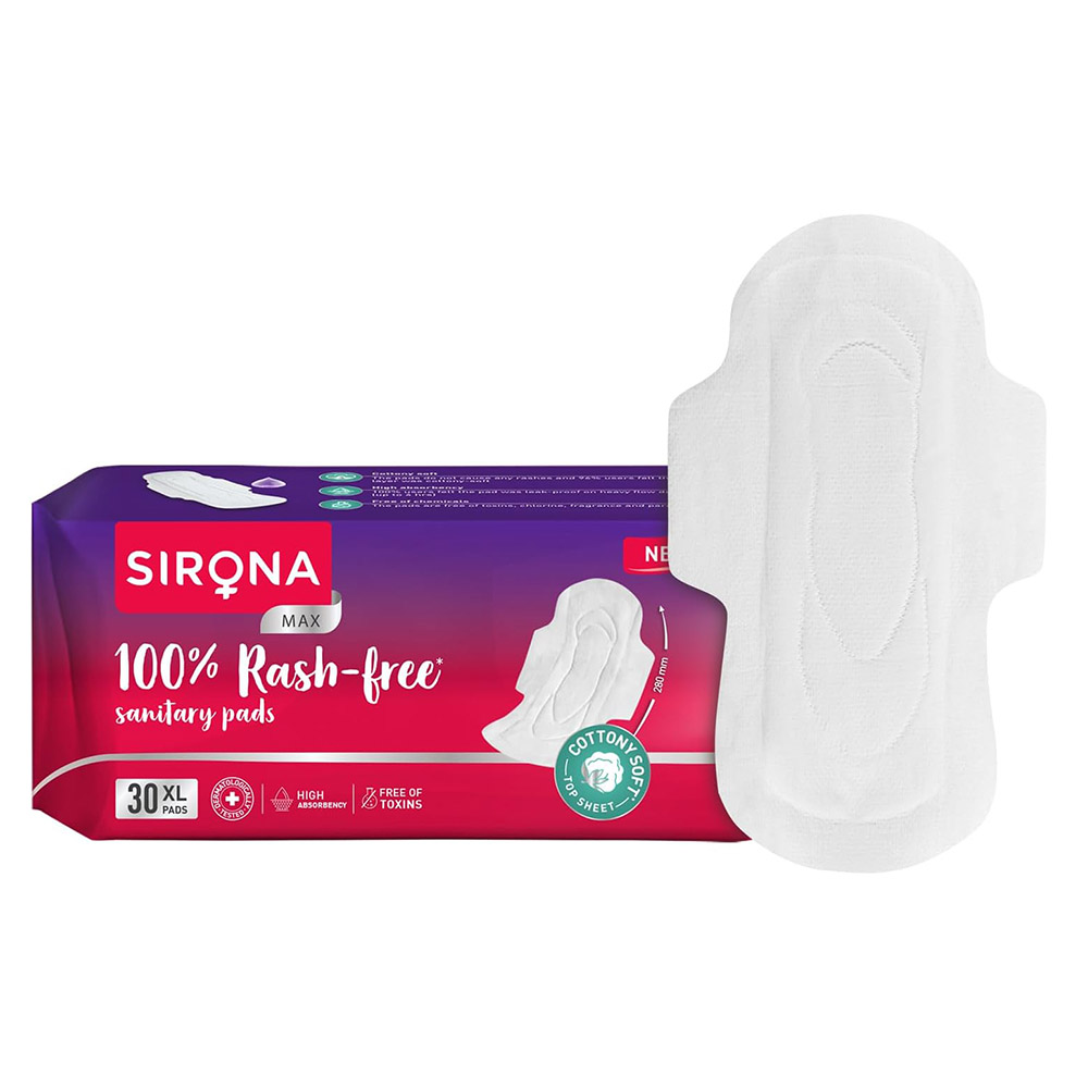 Sirona - 100% Rash-Free Max Sanitary Pads - XL - 28 cm - 30 Pads