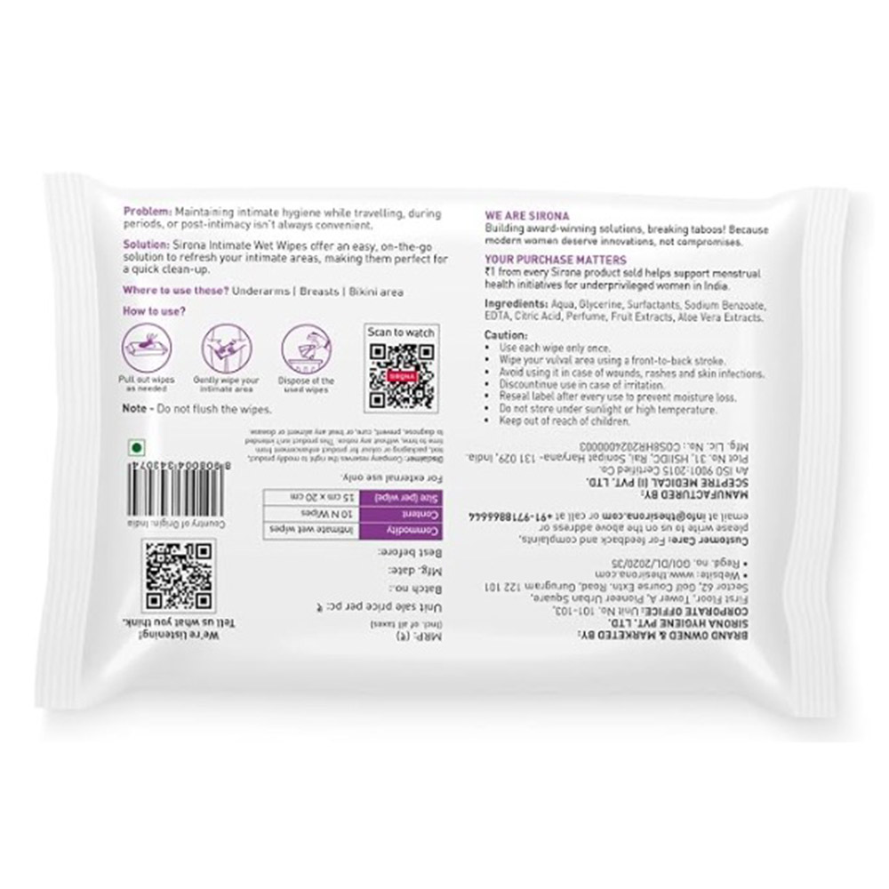 Sirona - All Day Freshness Intimate Wet Wipes - 10 Wipes