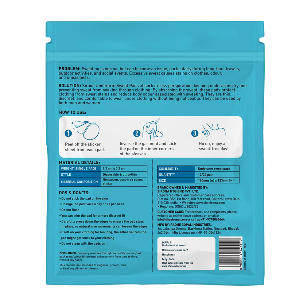 Sirona - Underarm Sweat Pads - 24 Pc Set