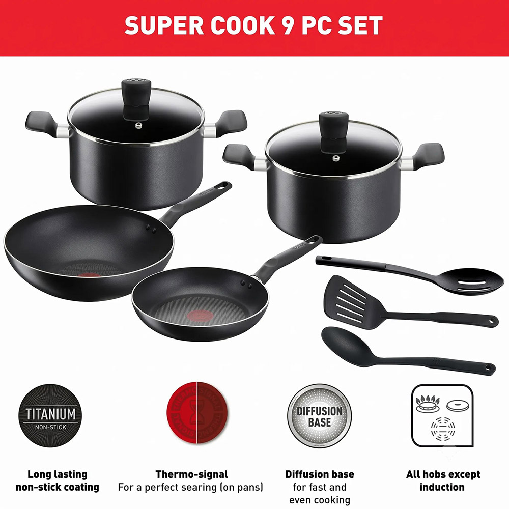 Tefal - Super Cook Non-Stick Cookware Set - 9 Pc Set